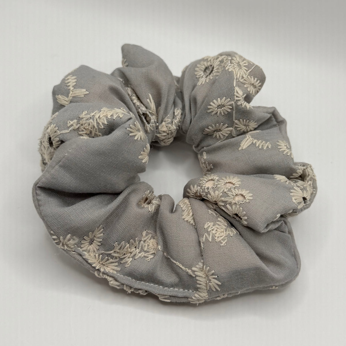 Grey Embroidered Scrunchie