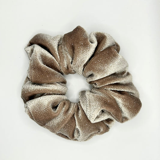 Beige Sparkly Velvet Scrunchie