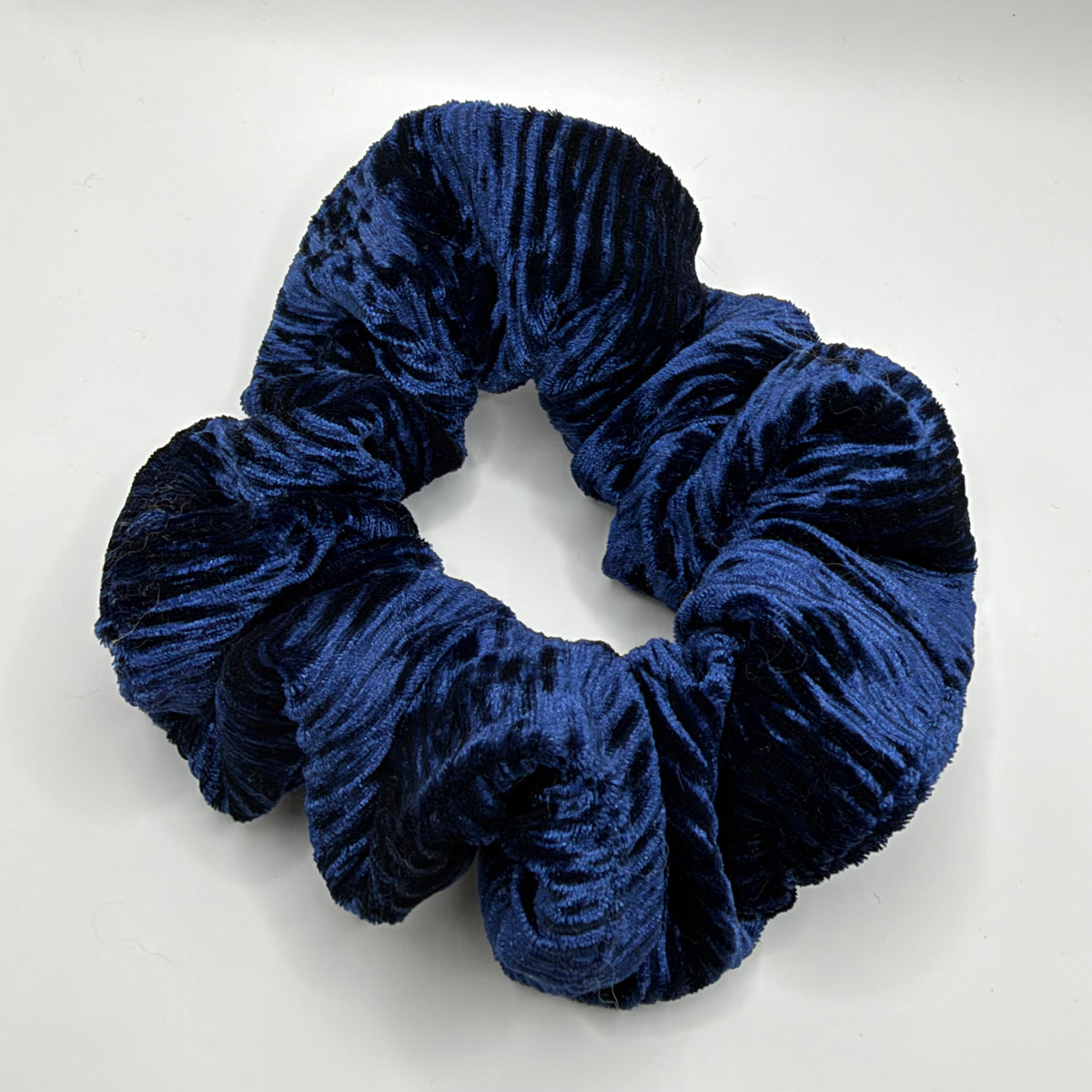 Deep Blue Textured Velvet Scrunchie