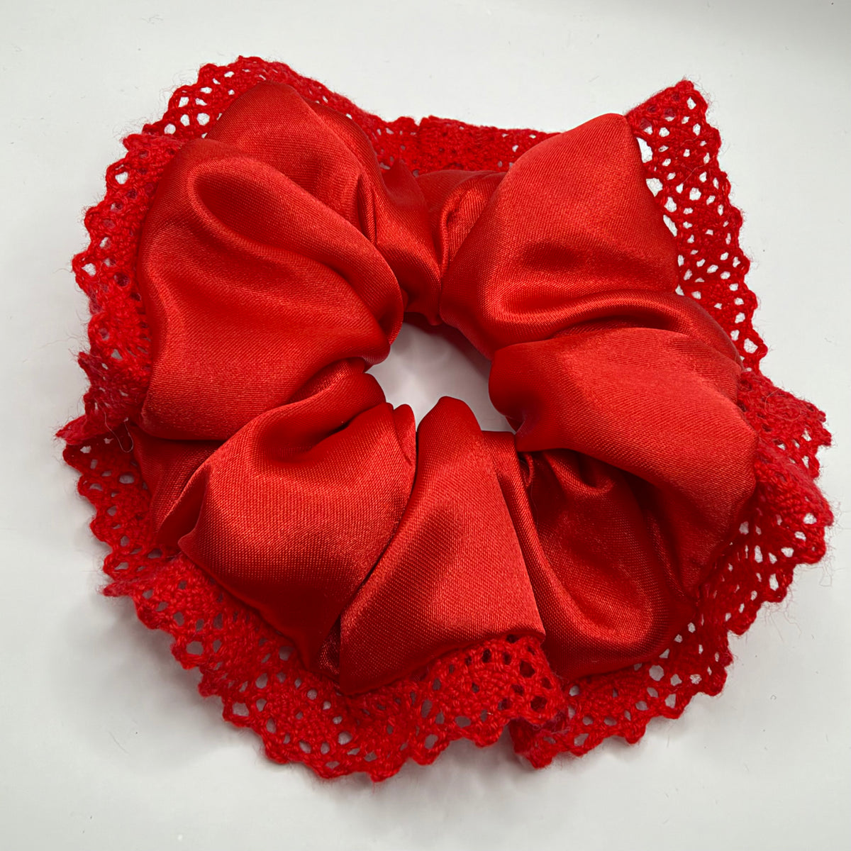 Red Satin Scrunchie with Trim