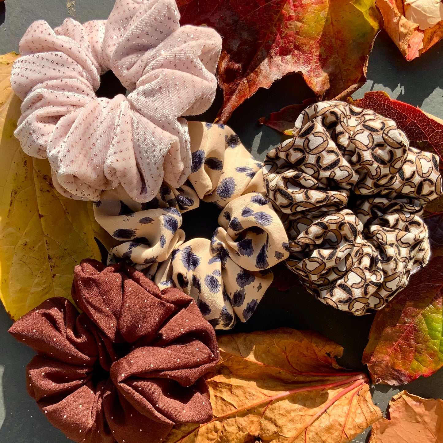 Brown Polka Dot Scrunchie