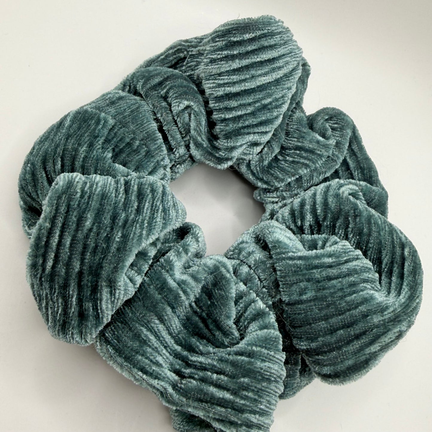 Teal Striped Velvet Scrunchie