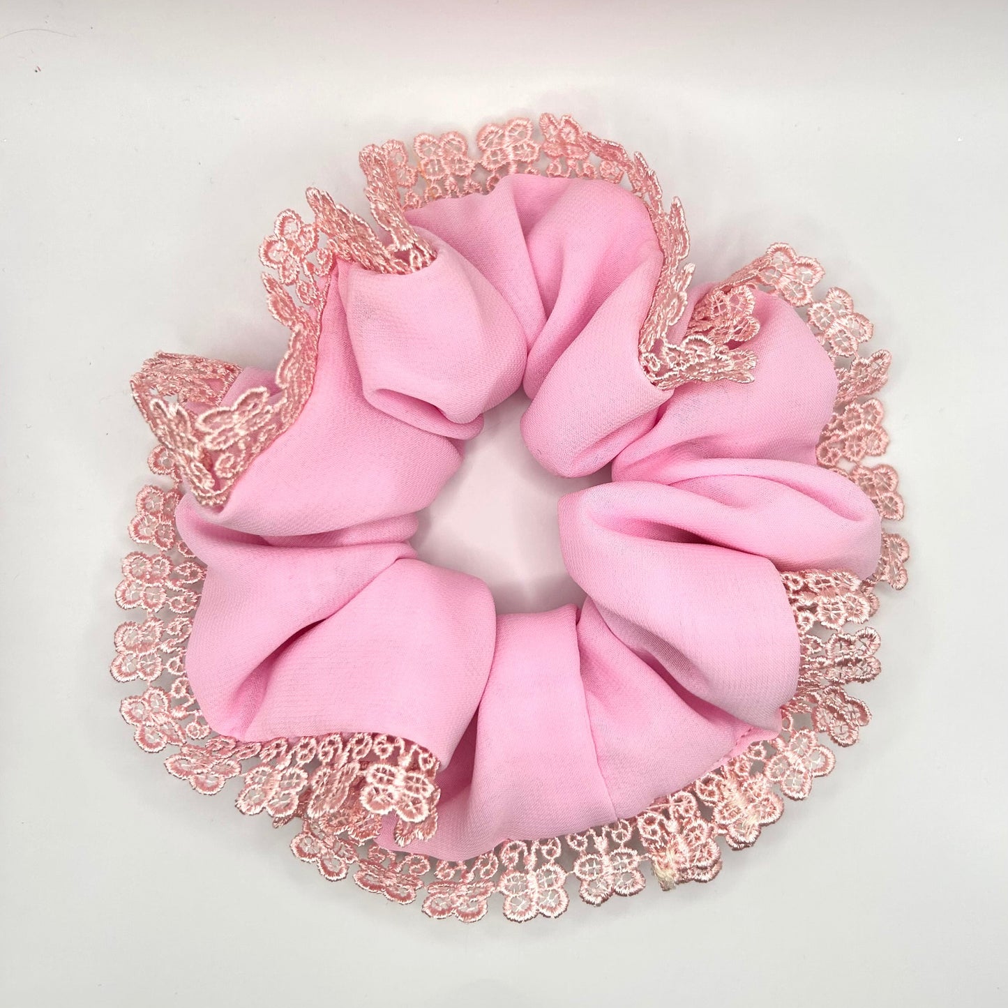 Pink Satin Scrunchie with Peachy Pink Trim