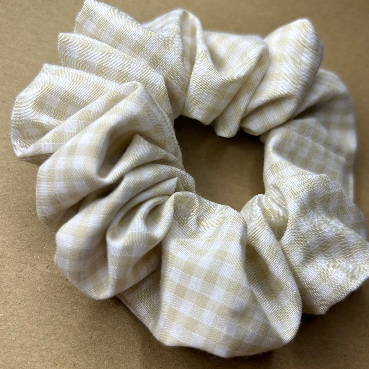 Beige Gingham Scrunchie