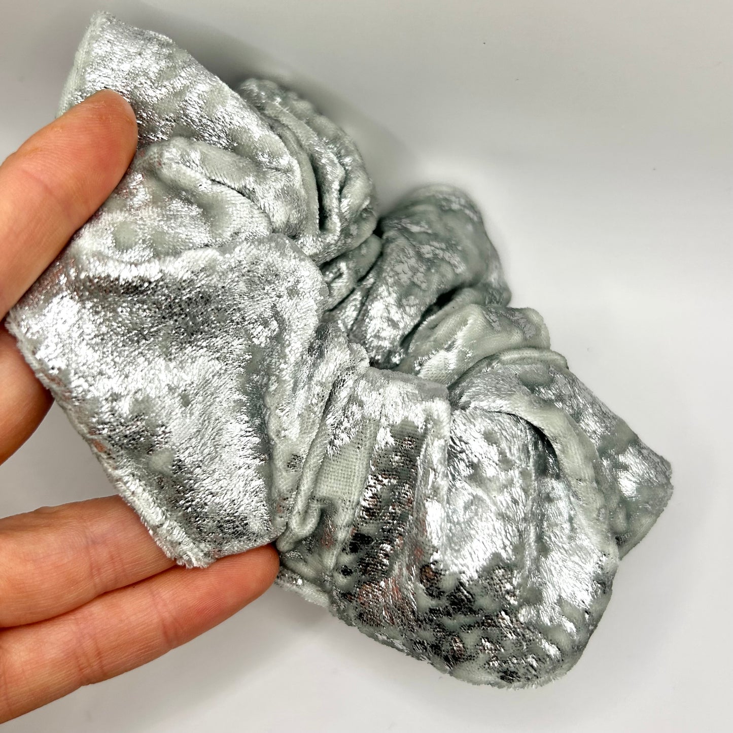 Silver Crackle Velvet Scrunchie