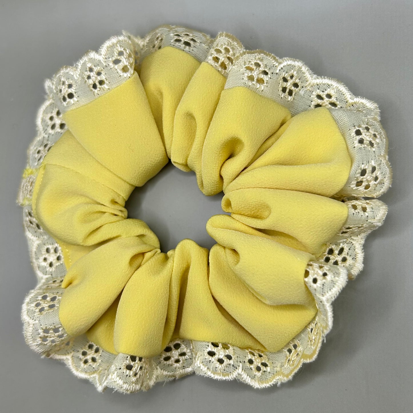Yellow Scrunchie with Matching Broderie Trim