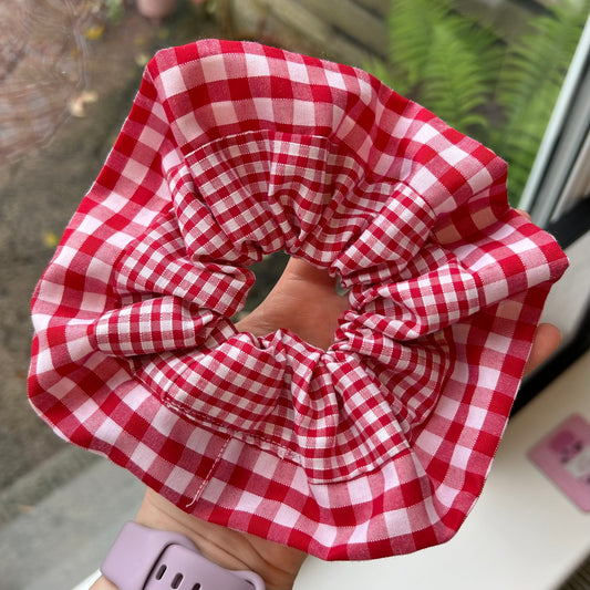 Large Red Gingham Scrunchie with Wider Gingham Trim