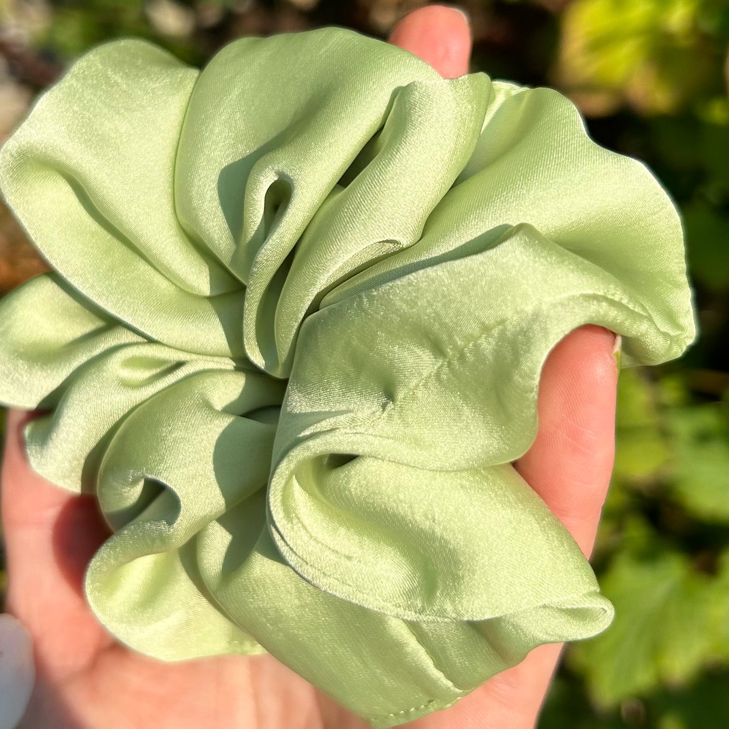 Pale Green Satin Scrunchie