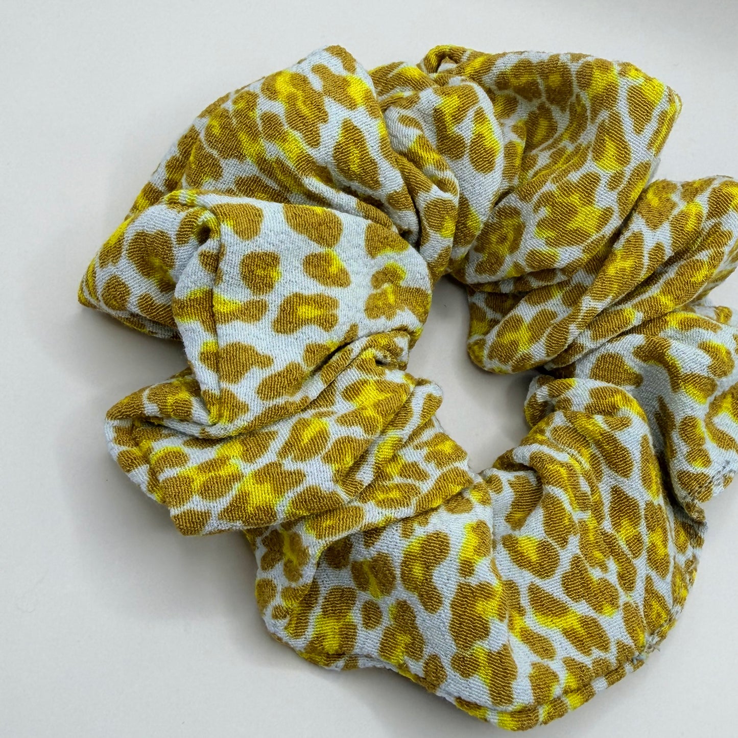 Pale Blue & Mustard Leopard Print Scrunchie