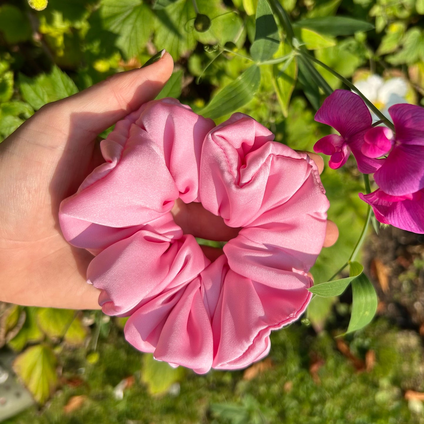 Hot Pink Satin Scrunchie