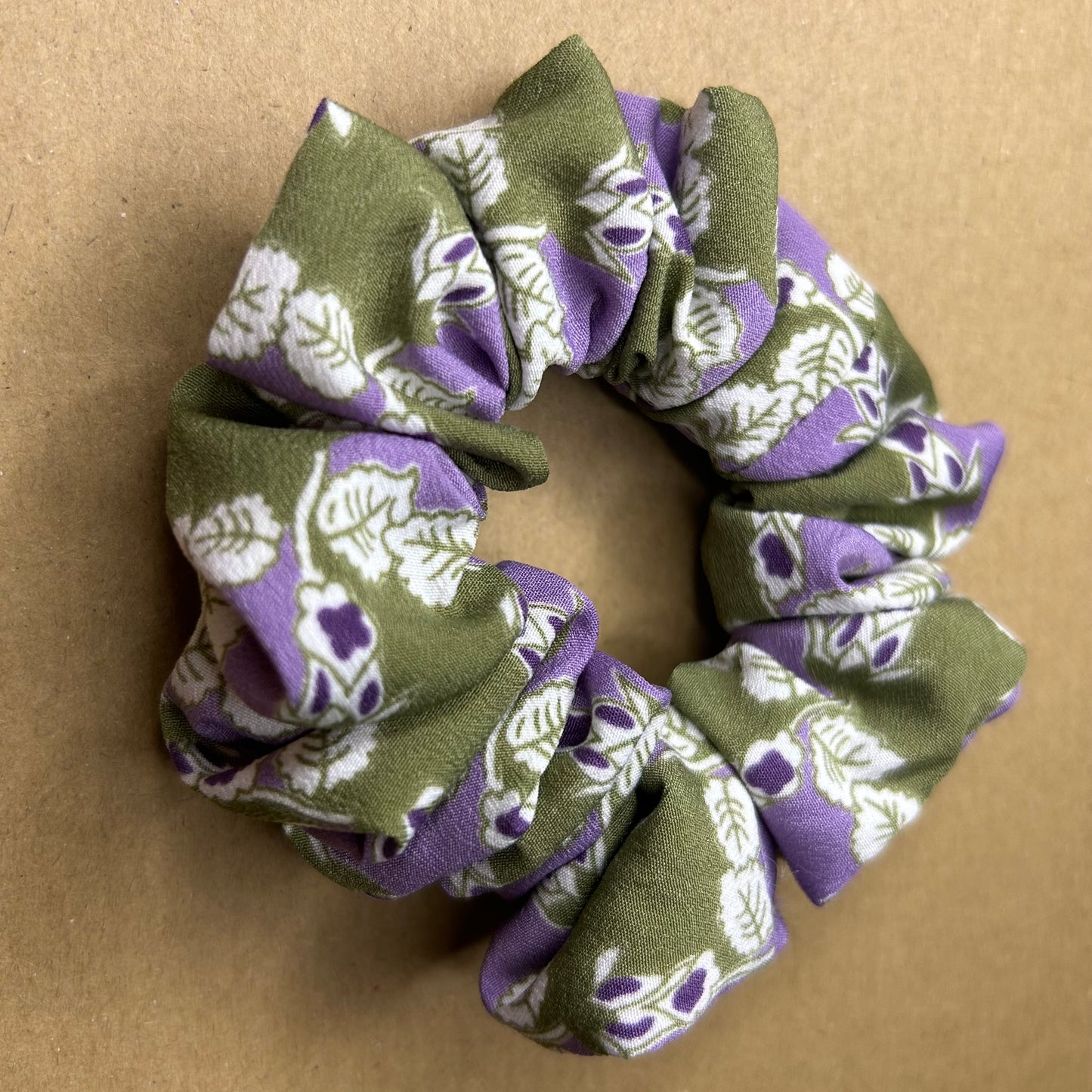 Lilac & Green Leaf Pattern Scrunchie