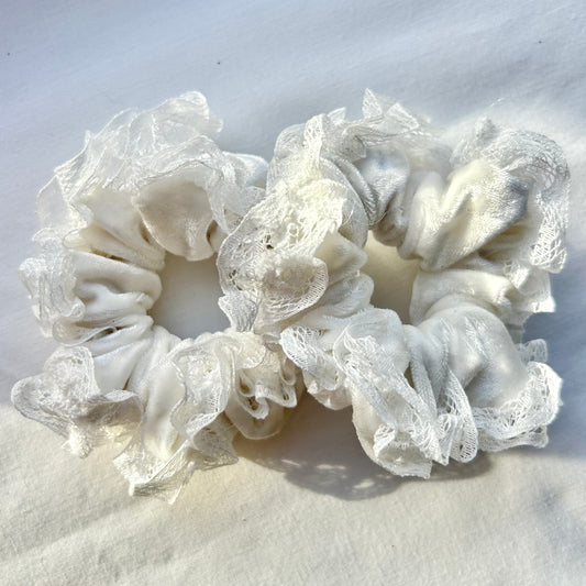 White Velvet Baby Scrunchie with Lace