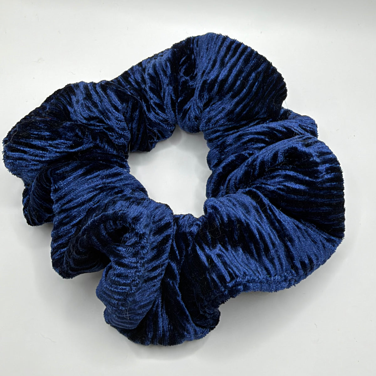Deep Blue Textured Velvet Scrunchie