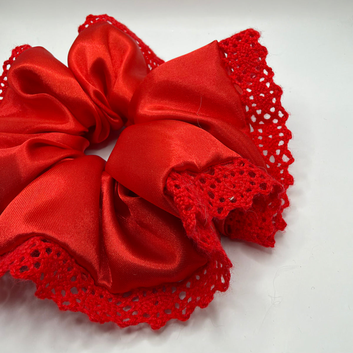 Red Satin Scrunchie with Trim