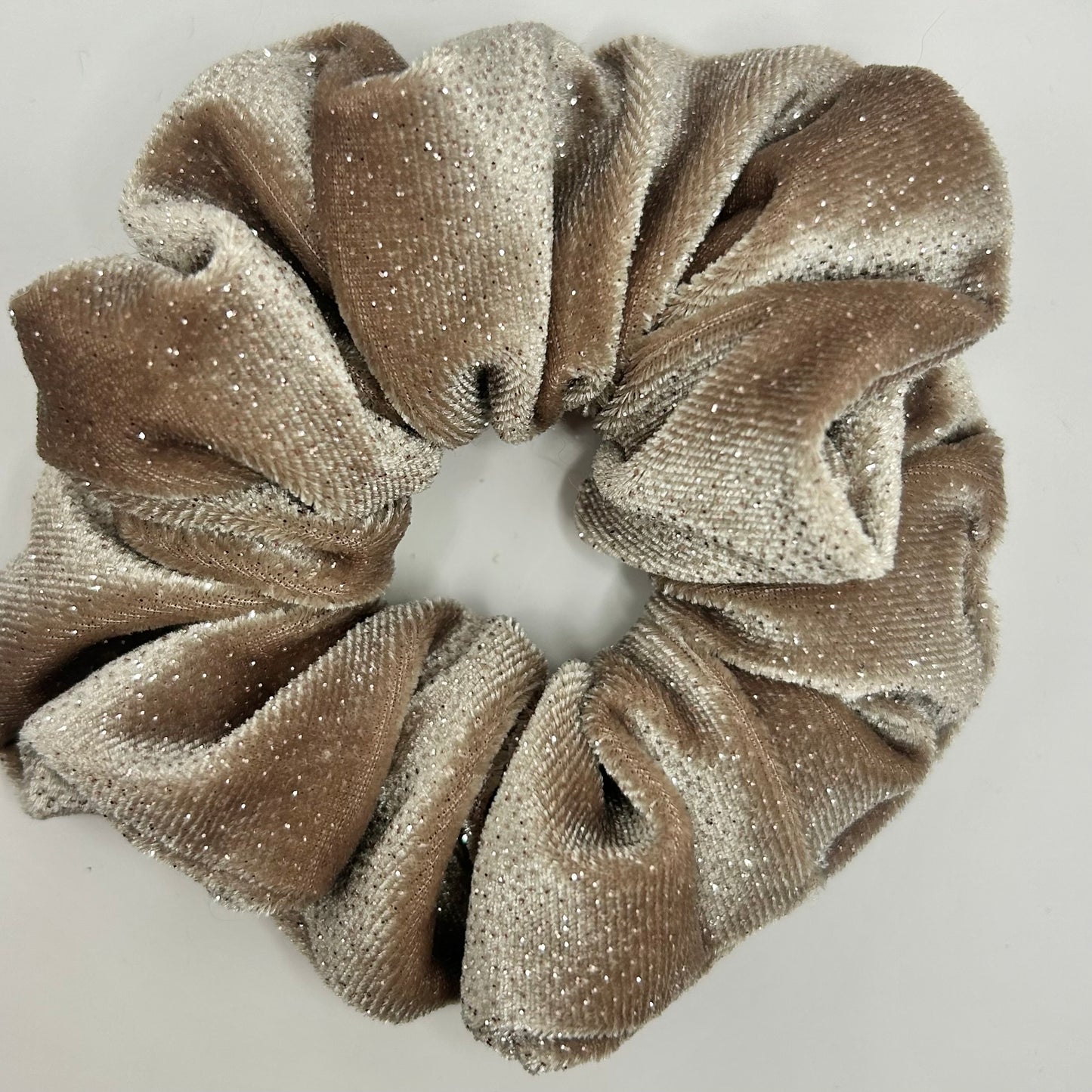 Beige Sparkly Velvet Scrunchie