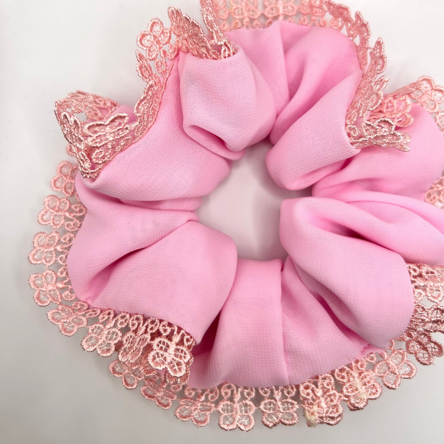 Pink Satin Scrunchie with Peachy Pink Trim