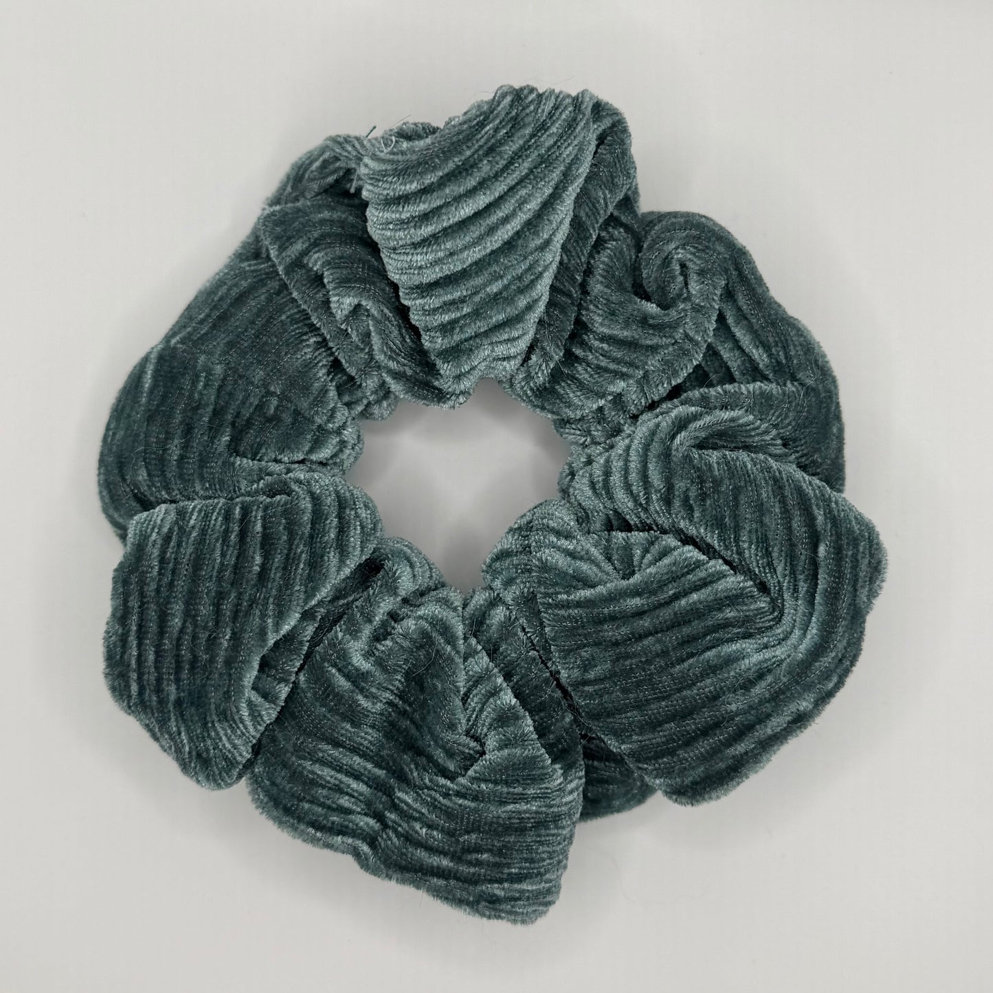 Teal Striped Velvet Scrunchie