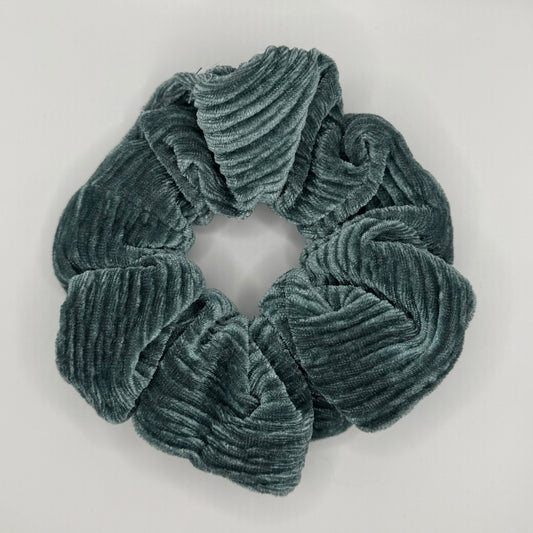 Teal Striped Velvet Scrunchie