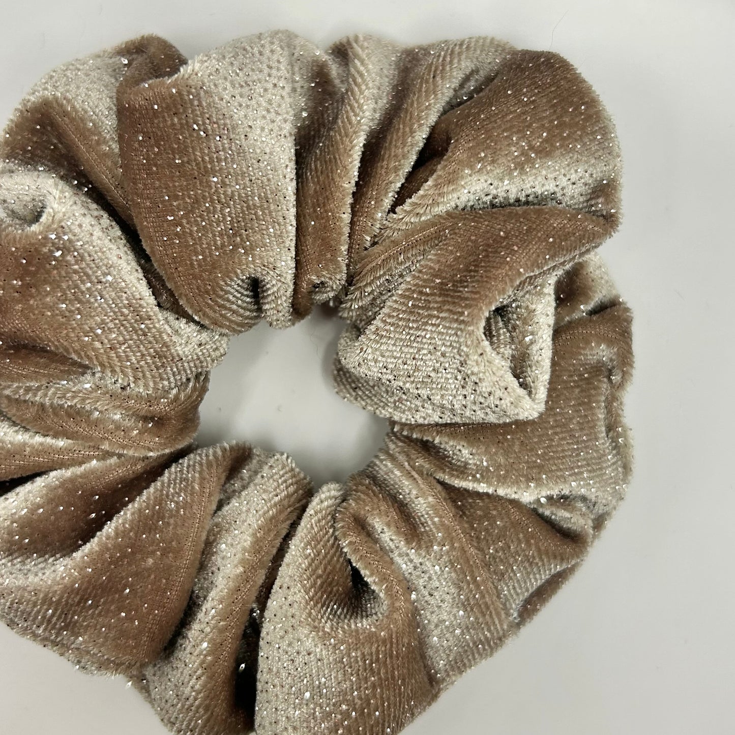 Beige Sparkly Velvet Scrunchie