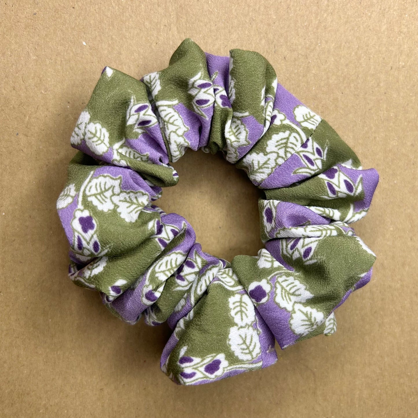 Lilac & Green Leaf Pattern Scrunchie