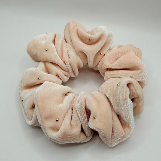 Nude Velvet Gold Stud Scrunchie