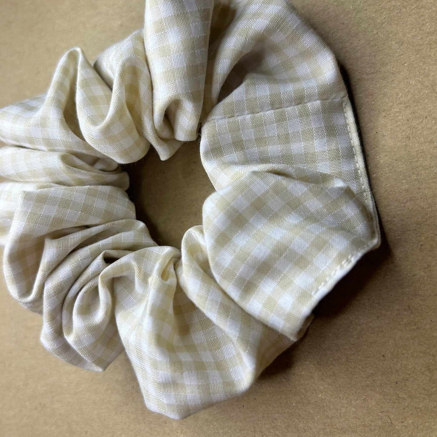 Beige Gingham Scrunchie