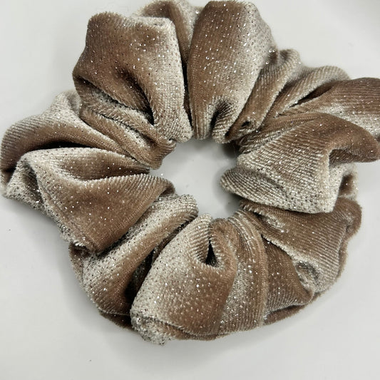 Beige Sparkly Velvet Scrunchie