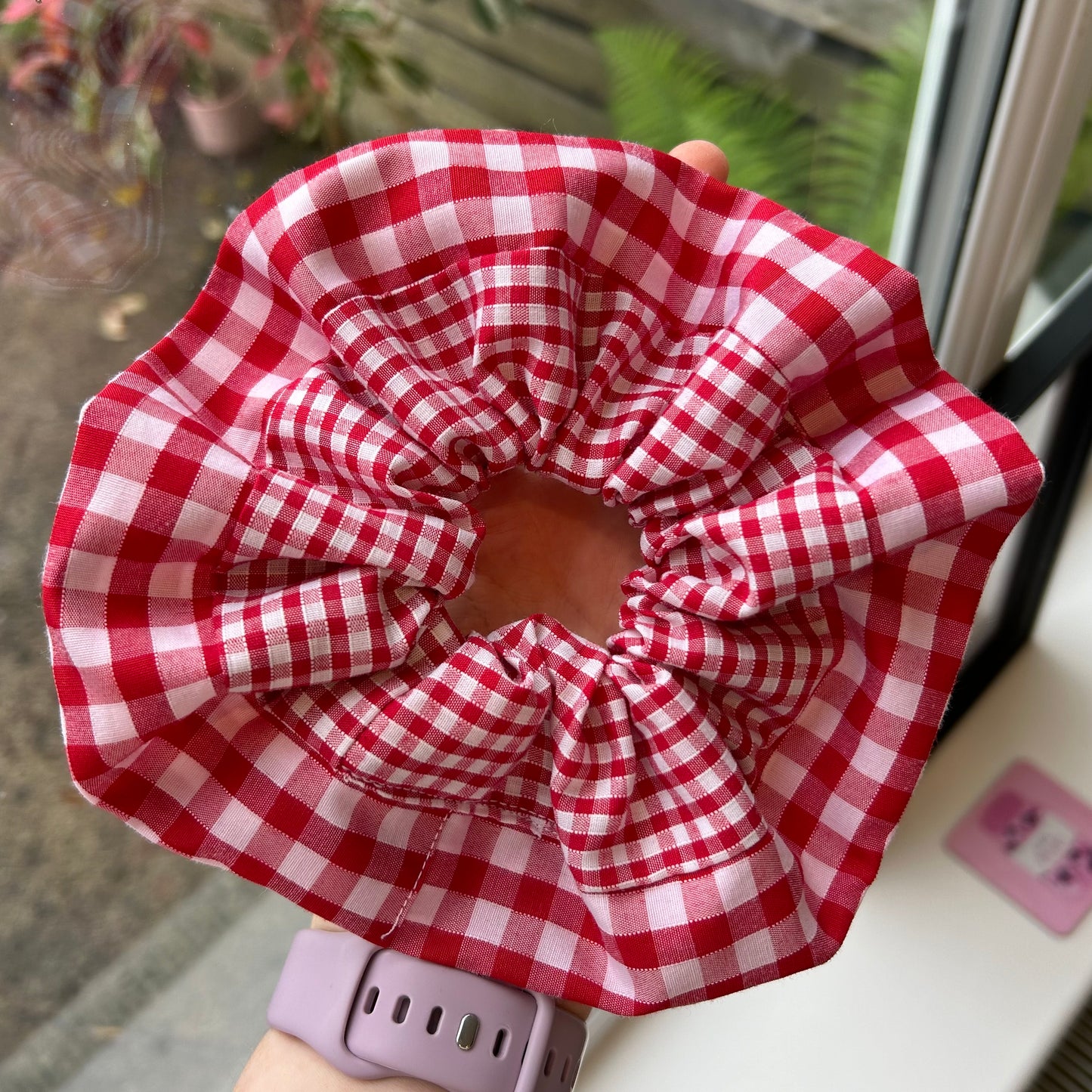 Large Red Gingham Scrunchie with Wider Gingham Trim