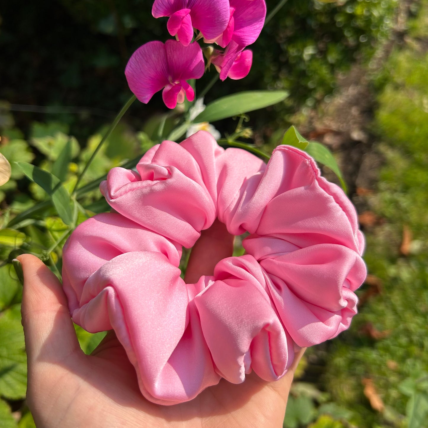 Hot Pink Satin Scrunchie