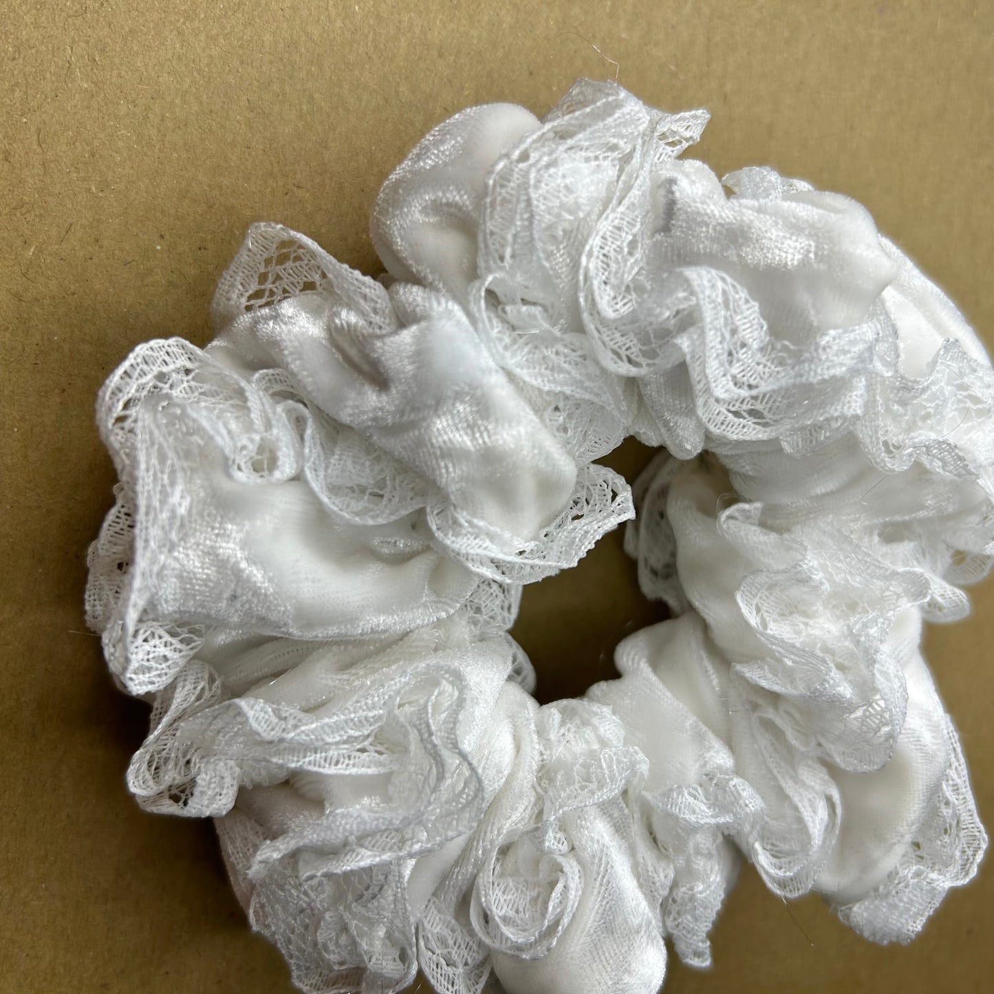 White Velvet & Lace Scrunchie