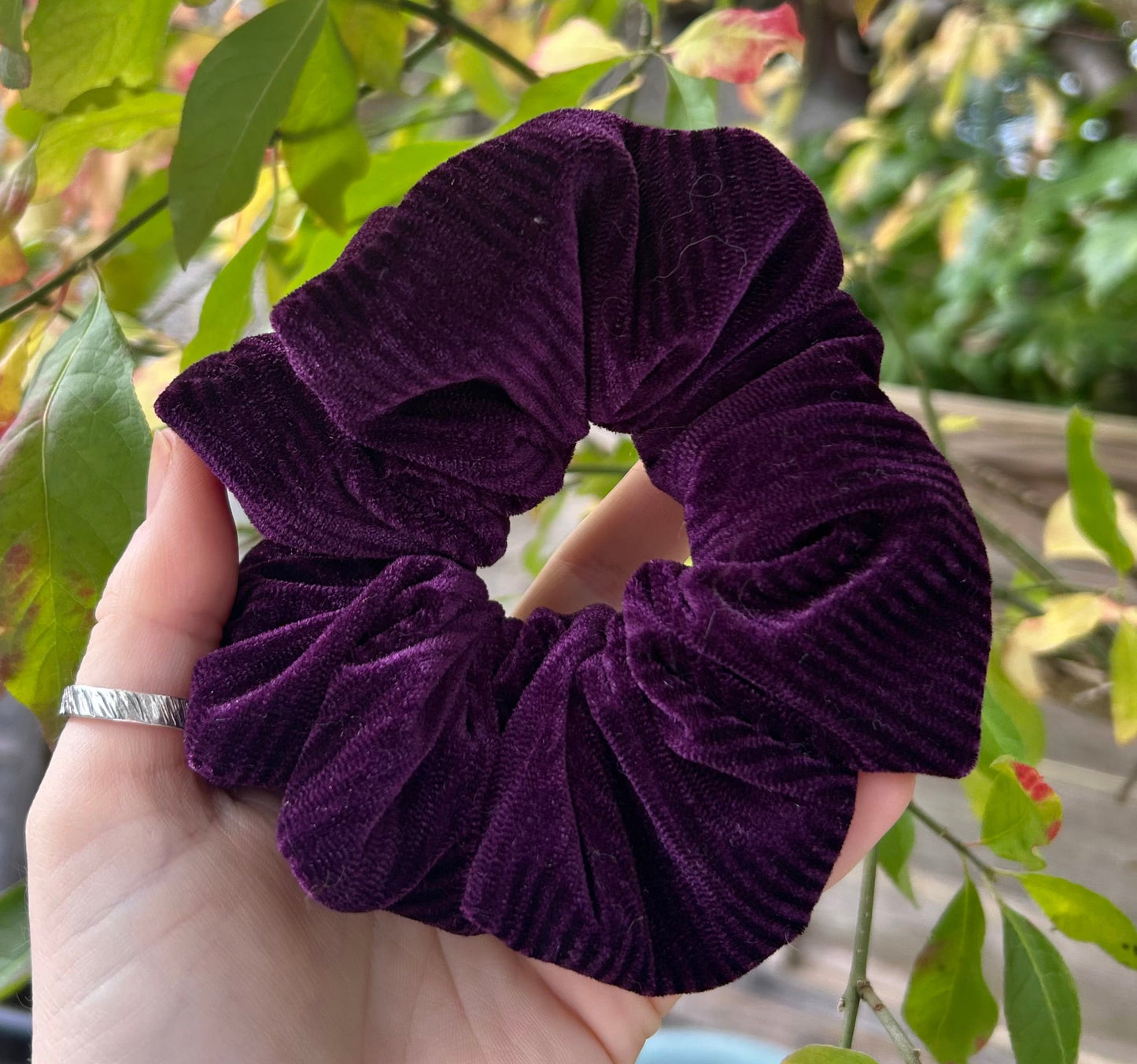 Purple Striped Velvet Scrunchie