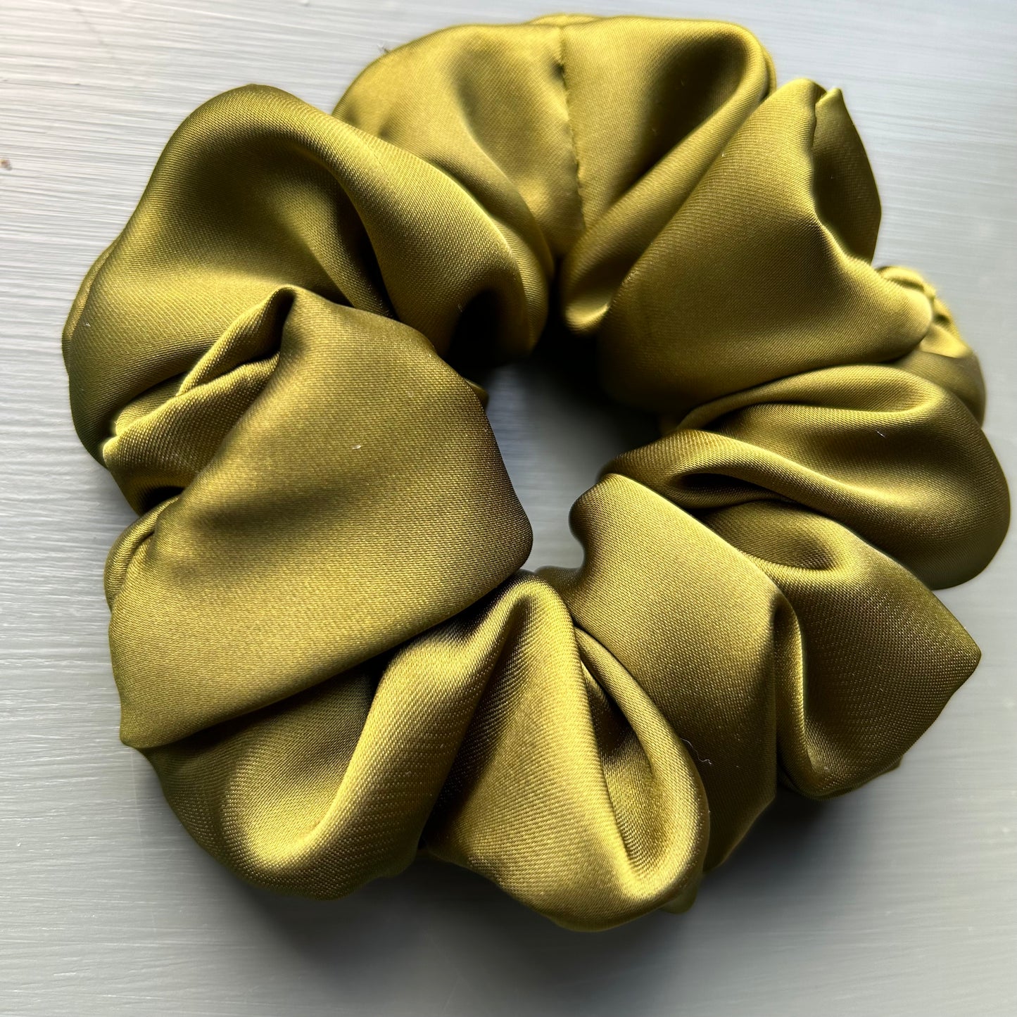 Khaki Green Satin Scrunchie