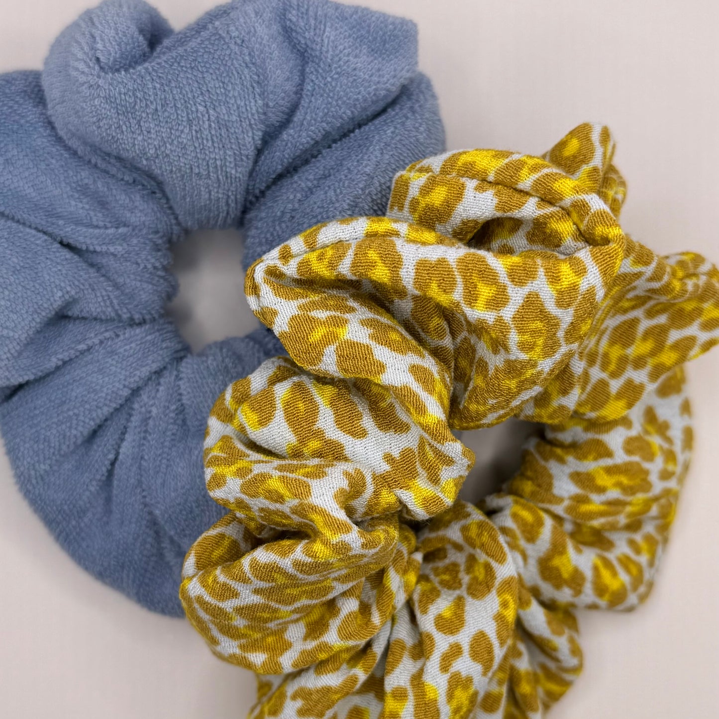 Pale Blue & Mustard Leopard Print Scrunchie