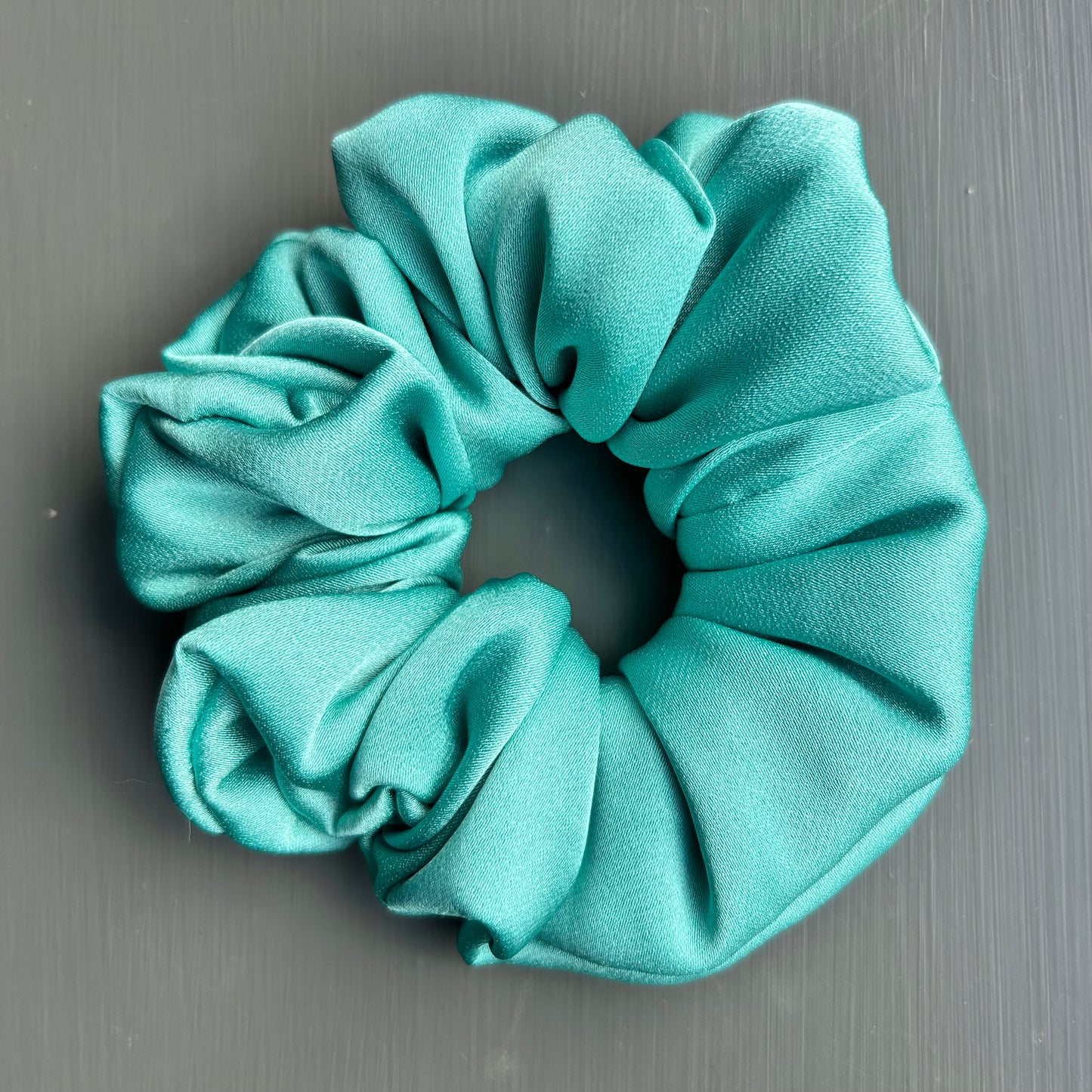 Aqua Blue Satin Scrunchie