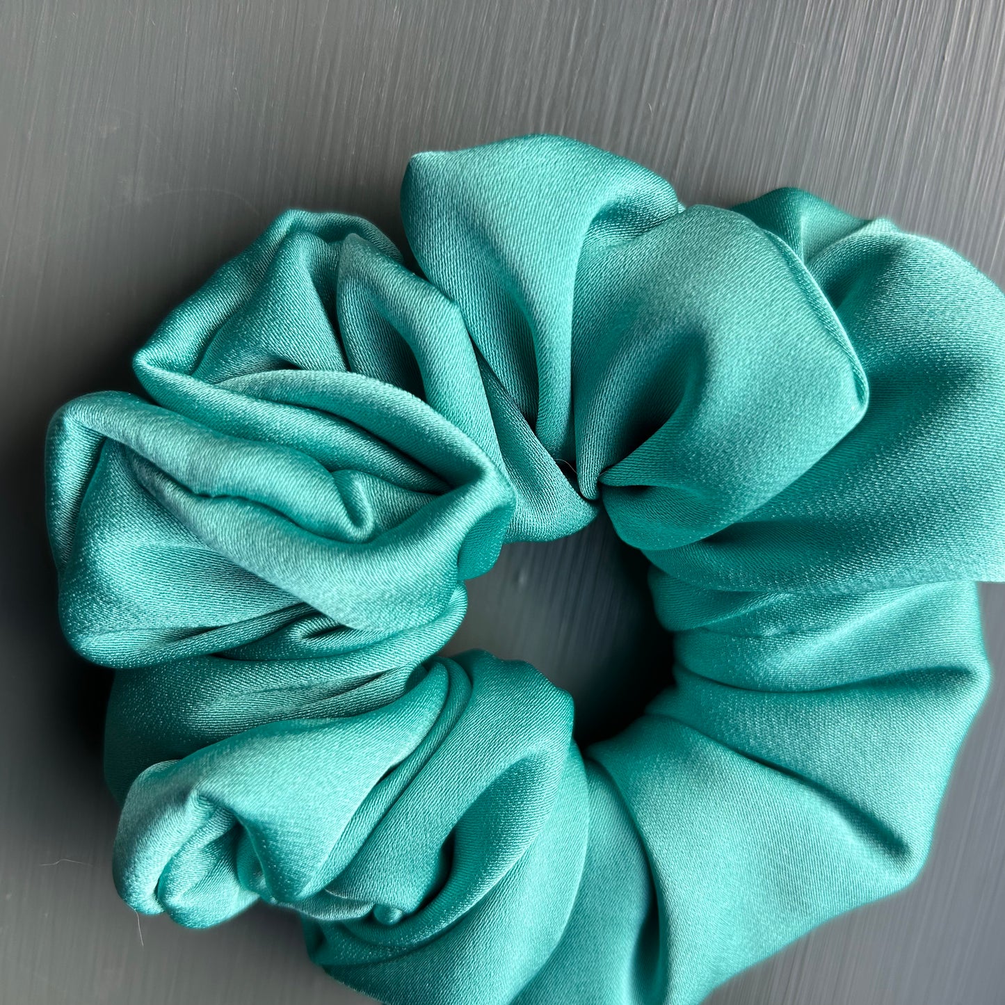 Aqua Blue Satin Scrunchie