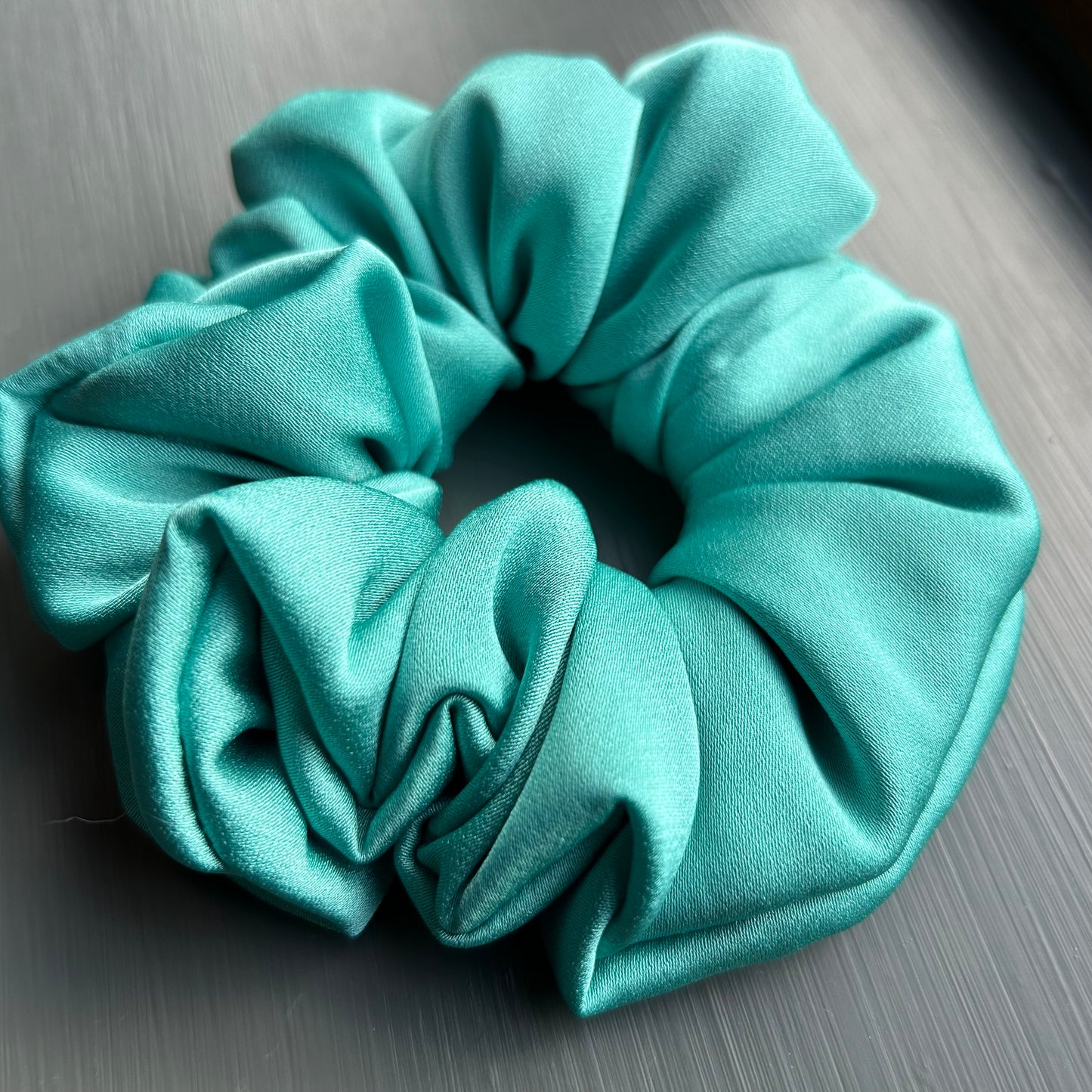 Aqua Blue Satin Scrunchie