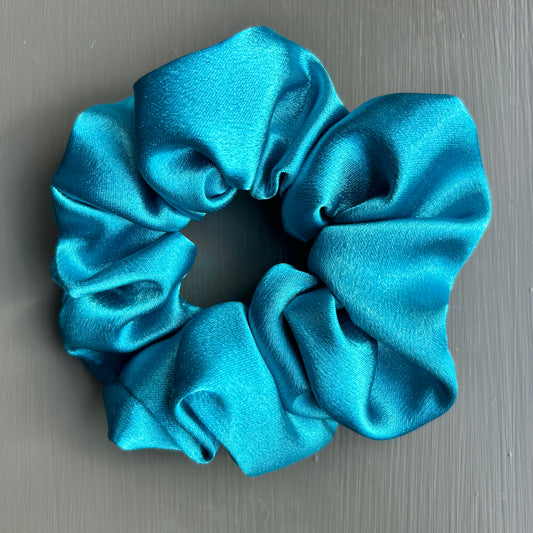 Turquoise Satin Scrunchie