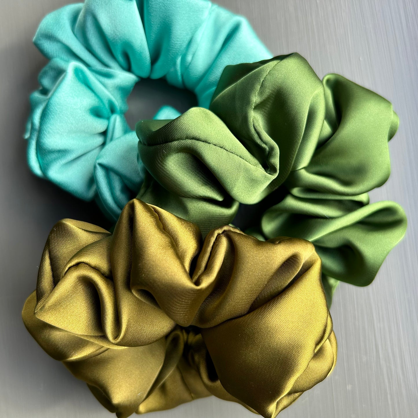 Aqua Blue Satin Scrunchie