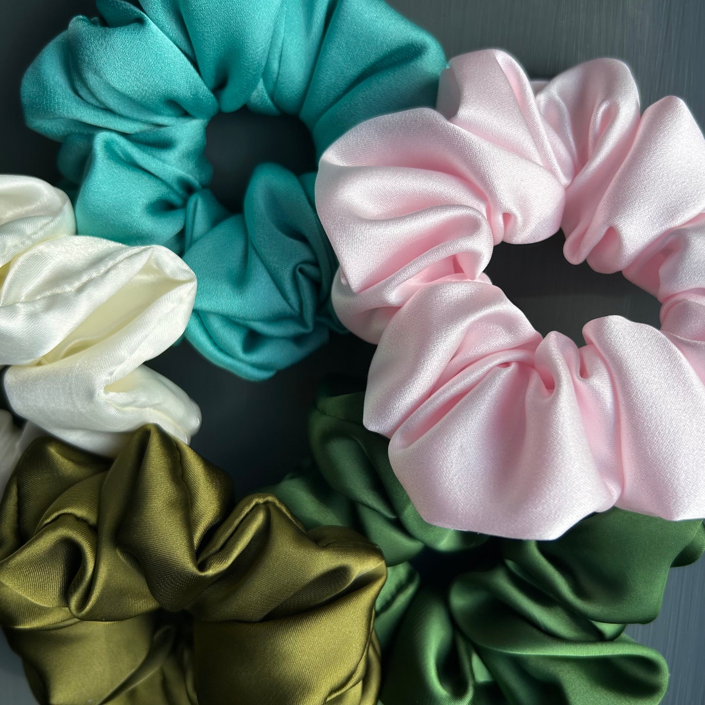 Aqua Blue Satin Scrunchie