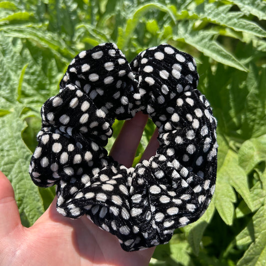 Black and White Polka Dot Velvet Scrunchie