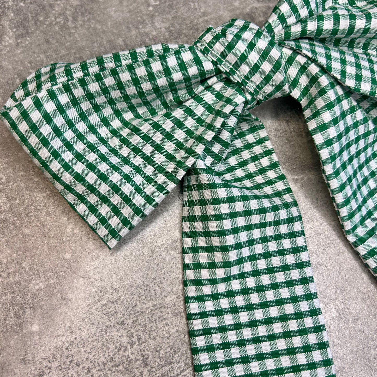 Green Gingham Hair Bow on Silver Clip