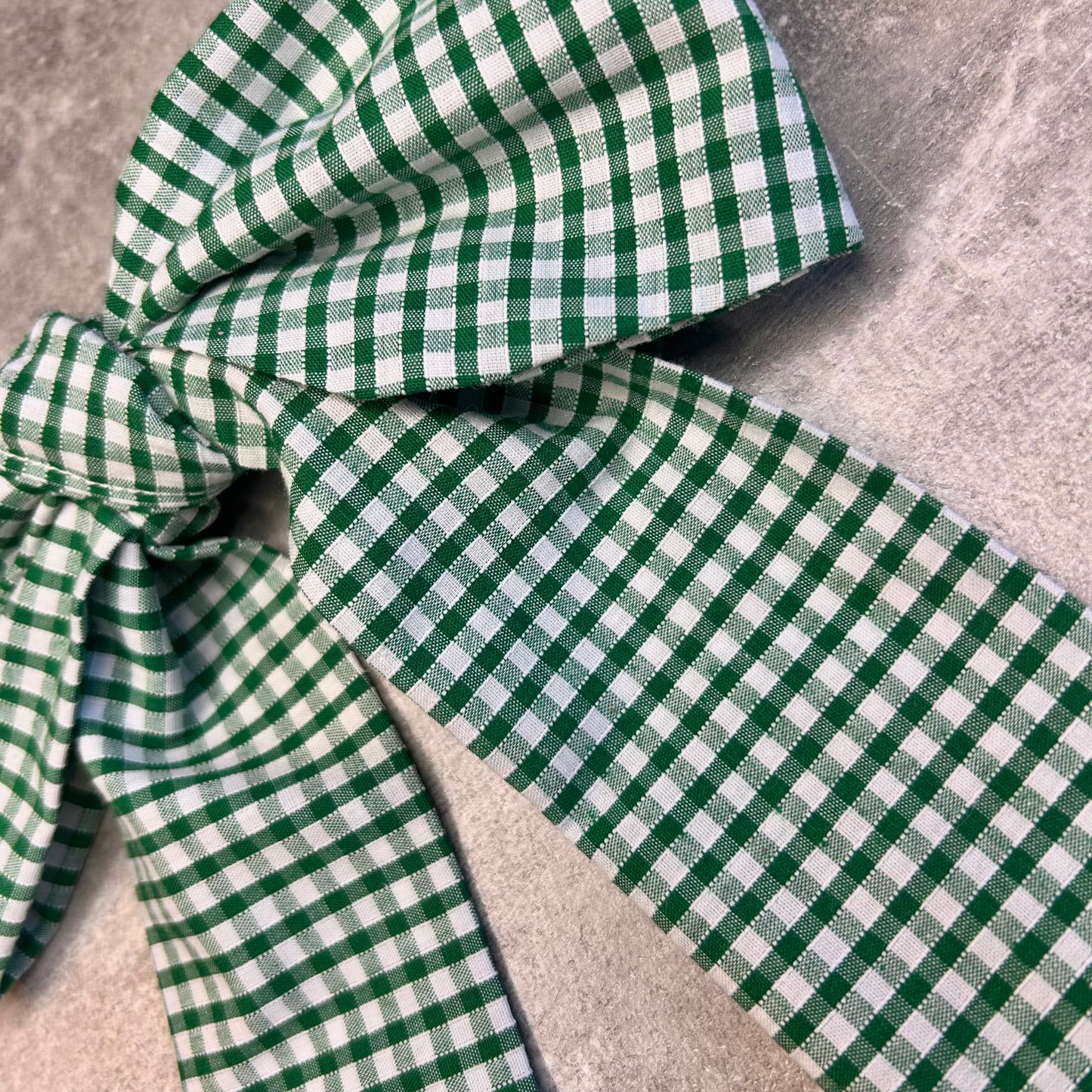 Green Gingham Hair Bow on Silver Clip