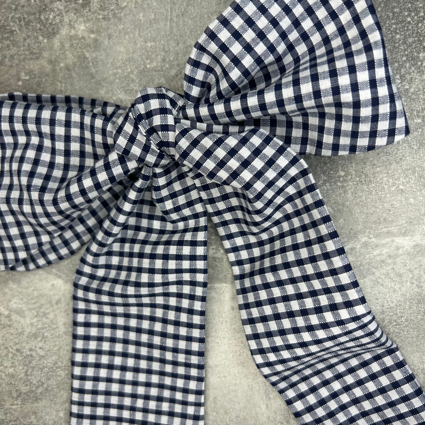 Navy Gingham Hair Bow on Silver Clip