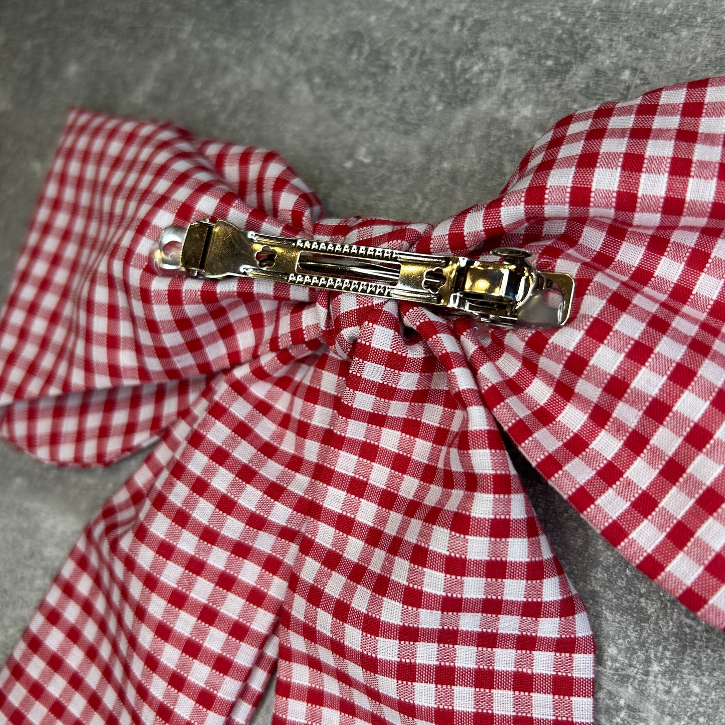 Red Gingham Hair Bow on Silver Clip