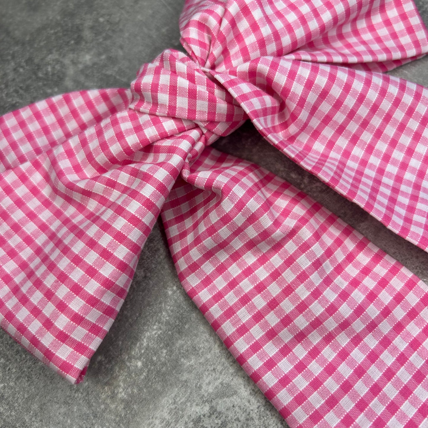 Pink Gingham Hair Bow on Silver Clip