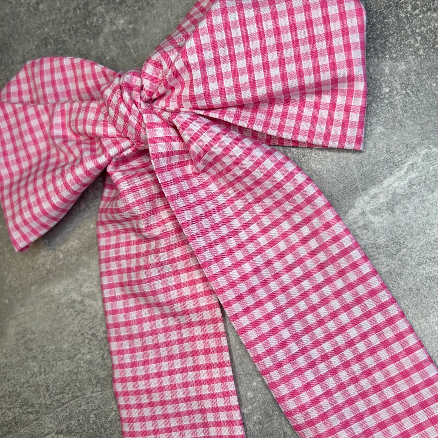 Pink Gingham Hair Bow on Silver Clip