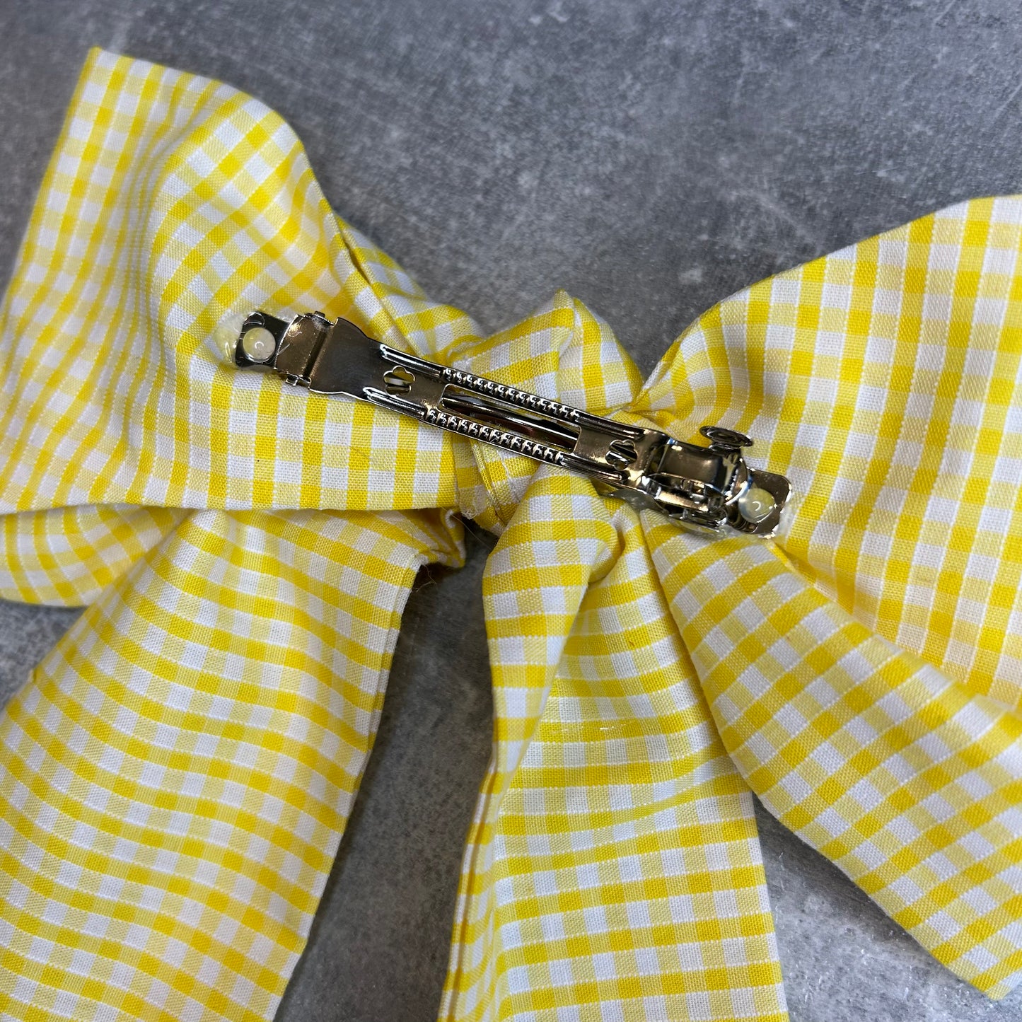 Yellow Gingham Hair Bow on Silver Clip