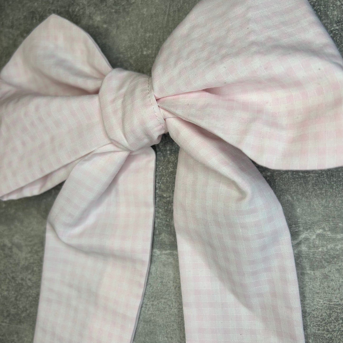 Pale Pink Gingham Hair Bow on Silver Clip