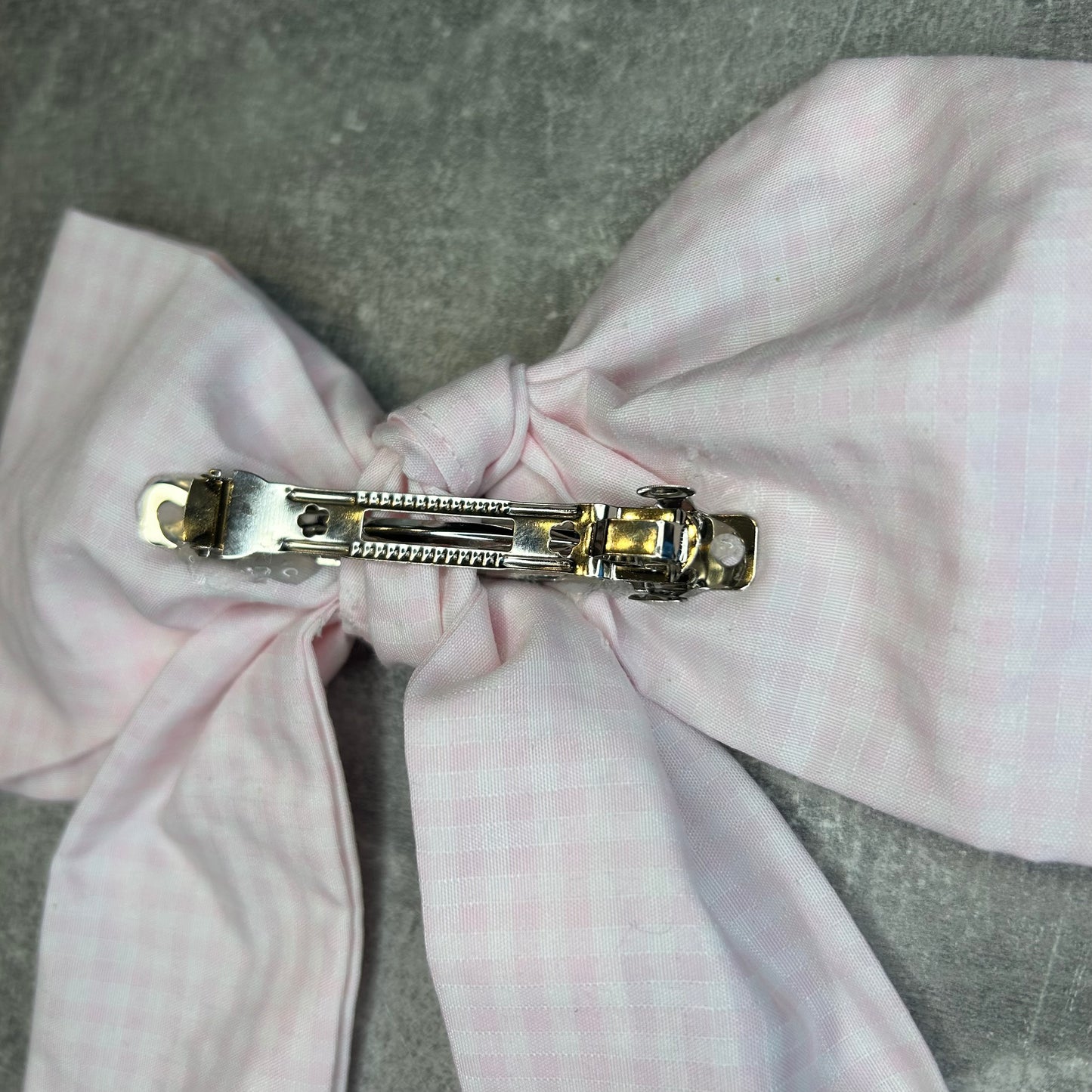 Pale Pink Gingham Hair Bow on Silver Clip