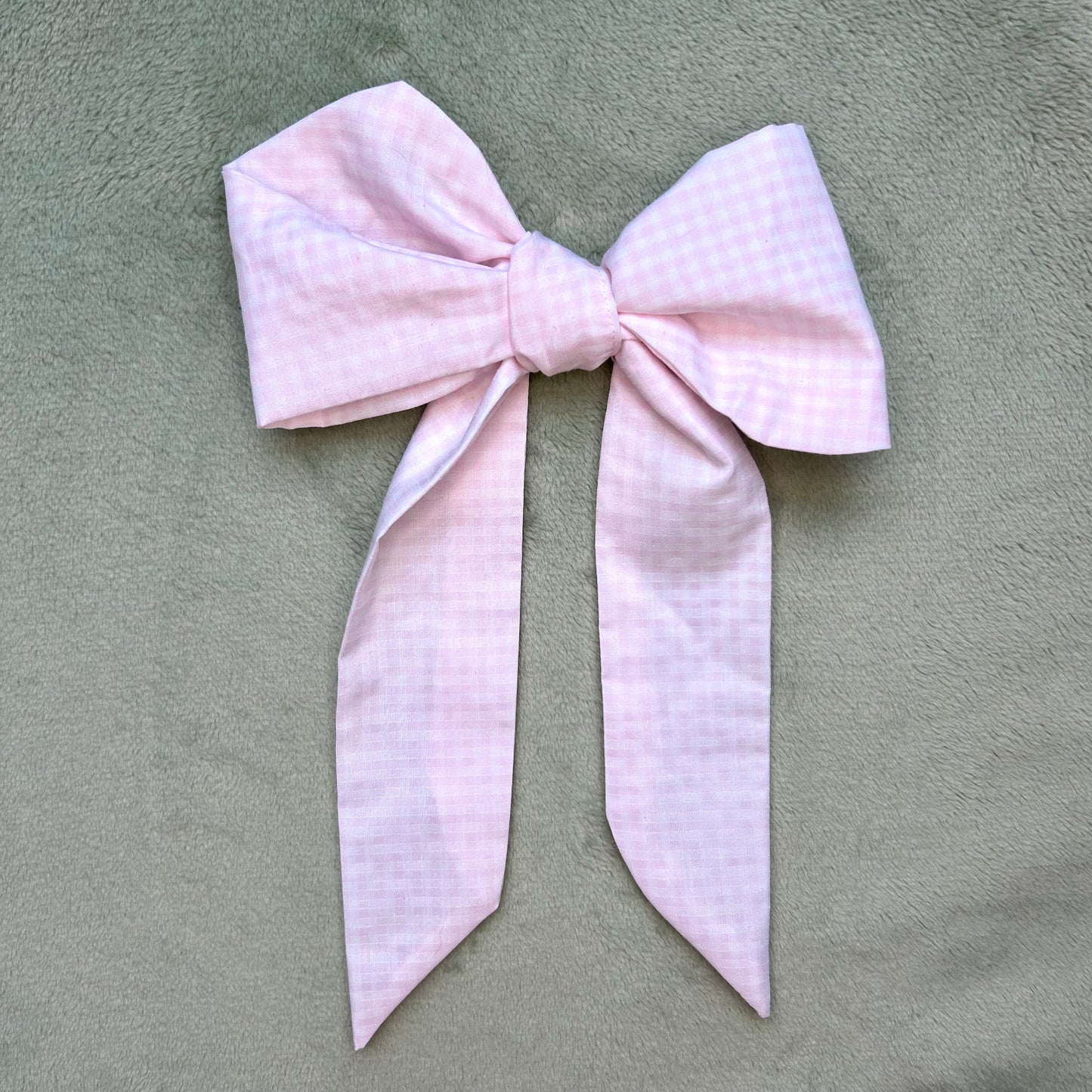 Pale Pink Gingham Hair Bow on Silver Clip